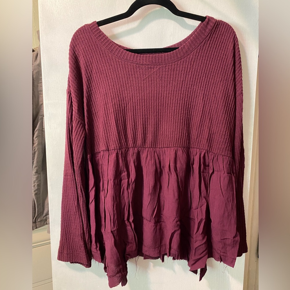 Bell sleeve waffle knit sweater top